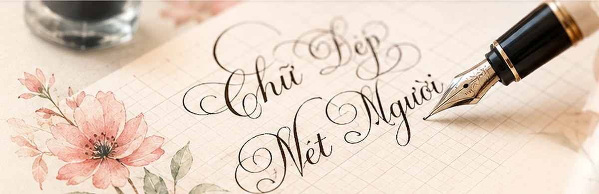 Bút máy và mẫu chữ Calligraphy trên giấy ô ly